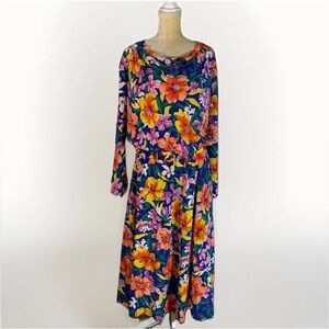 Vintage Elisabeth by Liz Clairbone 100% silk foral midi dress size 16